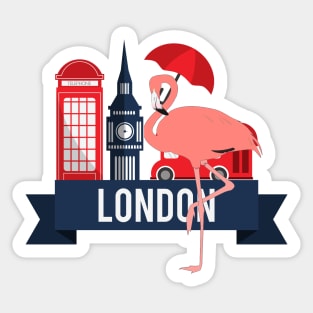 Pink Flamingo in London England Travel Icons Sticker